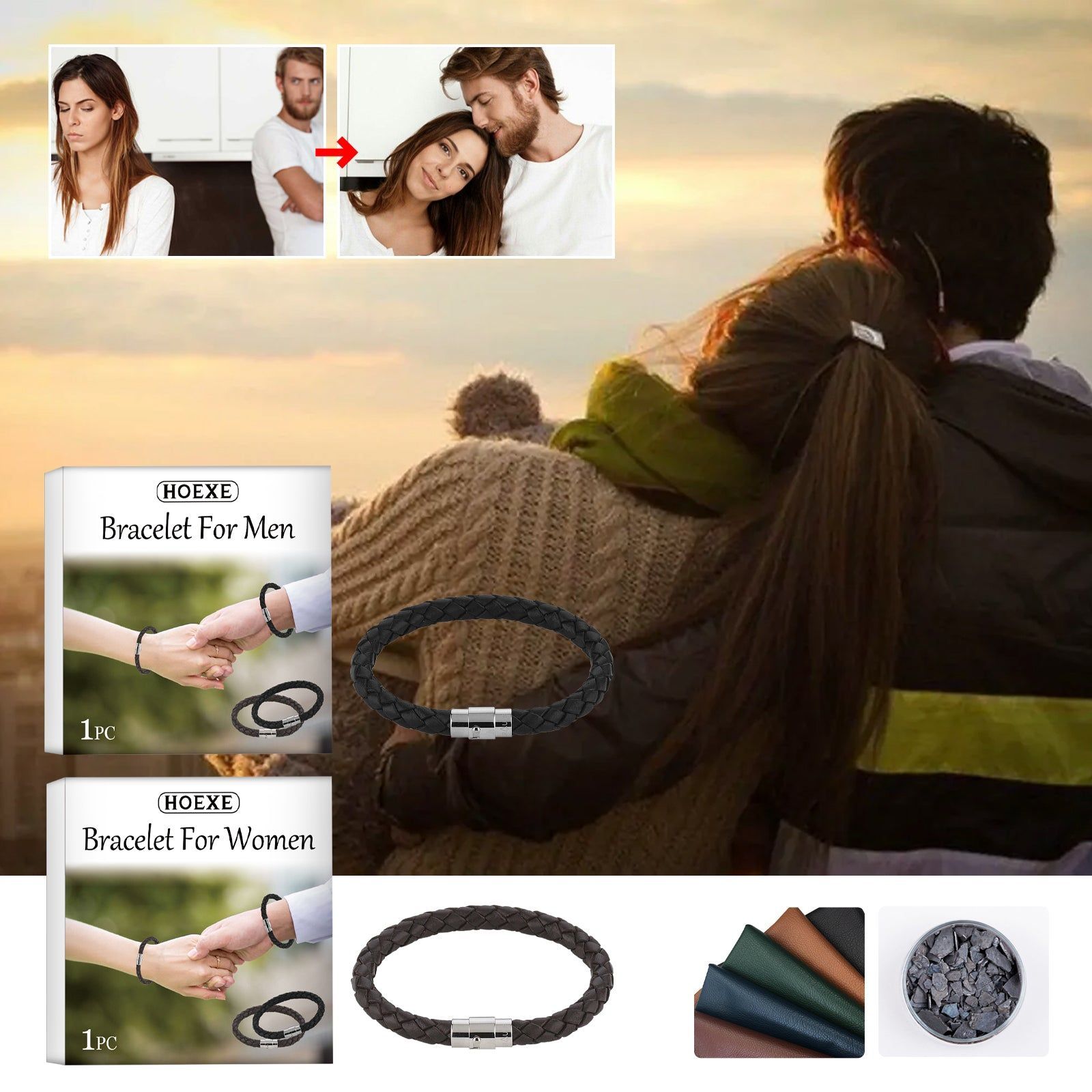 Couple Bracelet, Trendy PU Leather Woven Jewelry, Stylish Romantic Gift ,1pcs