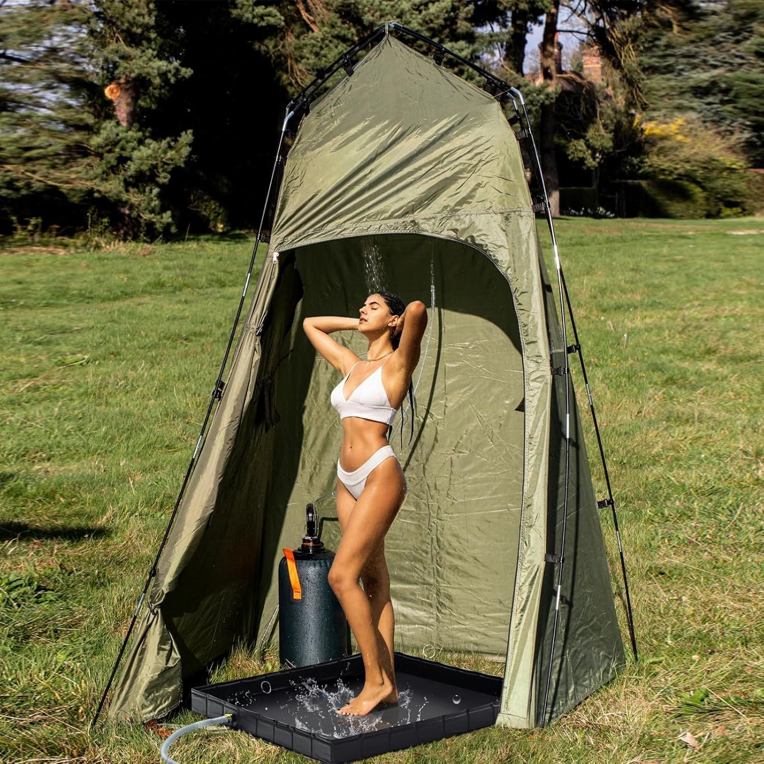 Portable Shower Pan Foldable Outdoor Shower Base with Detachable Drain Pipe