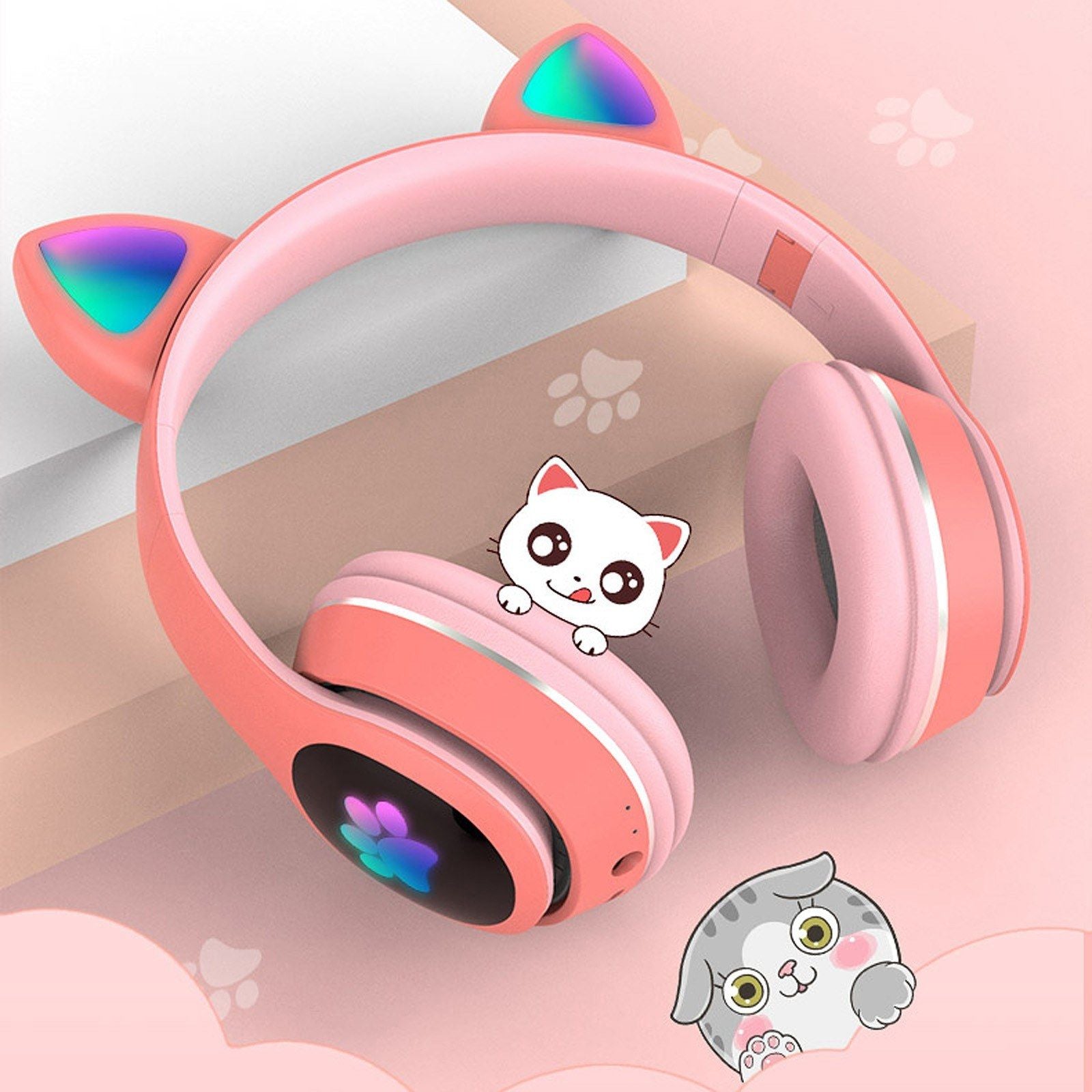 Foldable Over Ear Music Headset Glowing Cat Ear Headphones