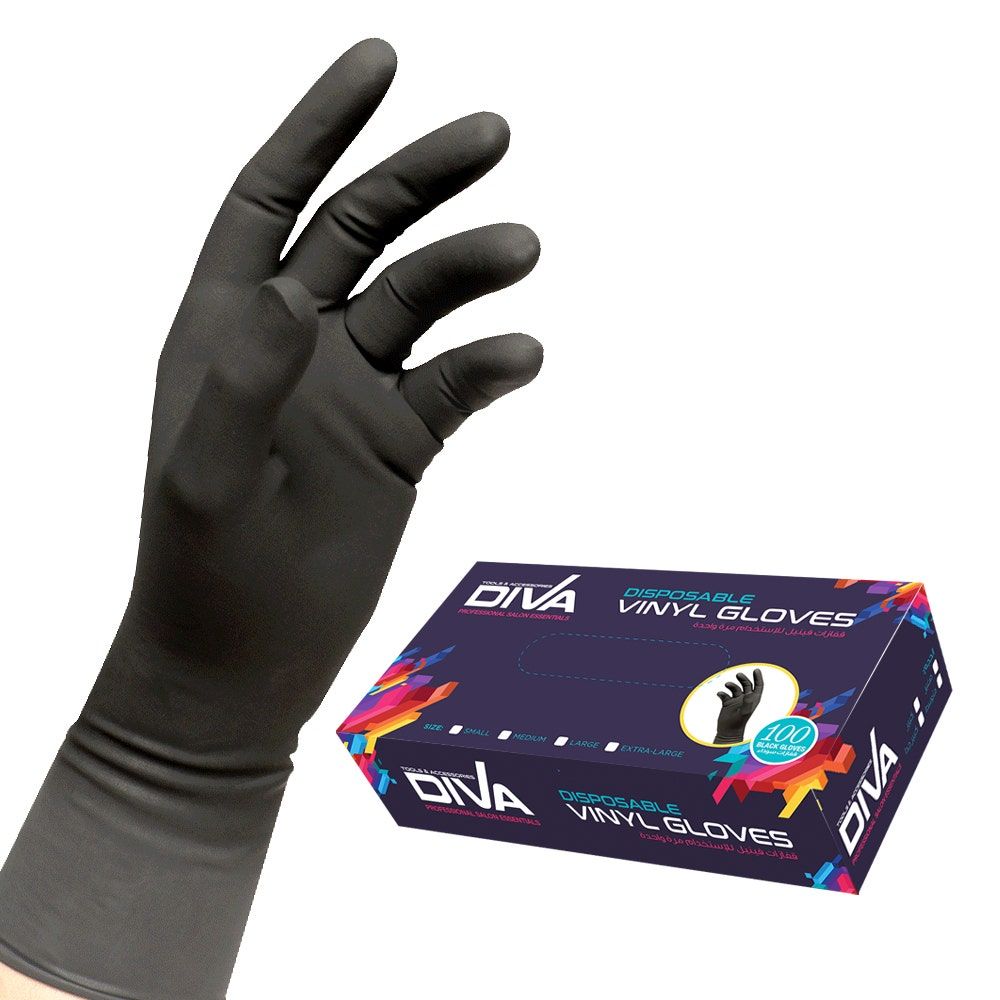 Diva Gloves Vinyl Disposable, Black, 100pcs