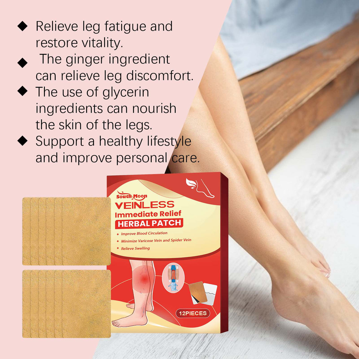 Revitalize Legs Naturally, Herbal Body Care Patches for Varicose Veins, Circulation, and Fatigue Relief ,12pcs