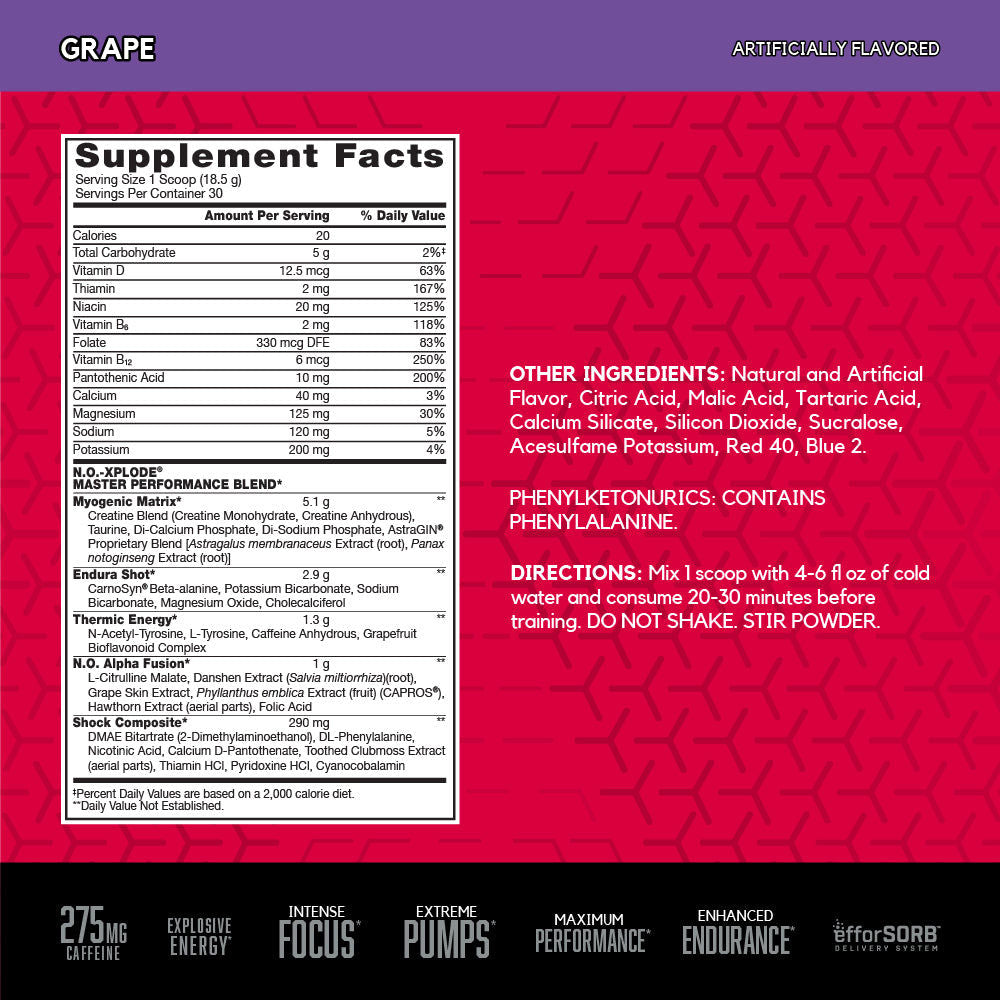 BSN N.O. Xplode 3.0 - Grape - 30 Servings