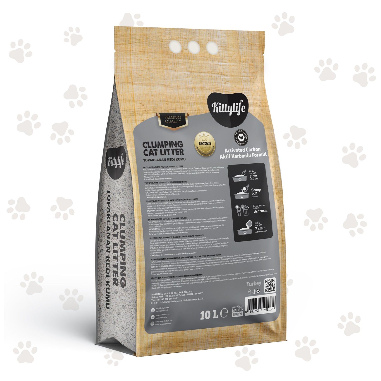 KittyLife Premium Activated Carbon Clumping Cat Litter, Fast Clumping, 99.9% Dust-Free, Long-Lasting Odor Control, 10L