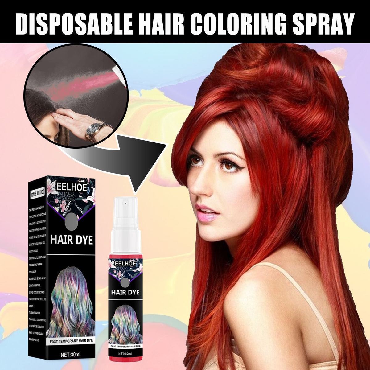 30ml Disposable Quick Hair Color Spray Portable Instant Hair Dyeing For Party
