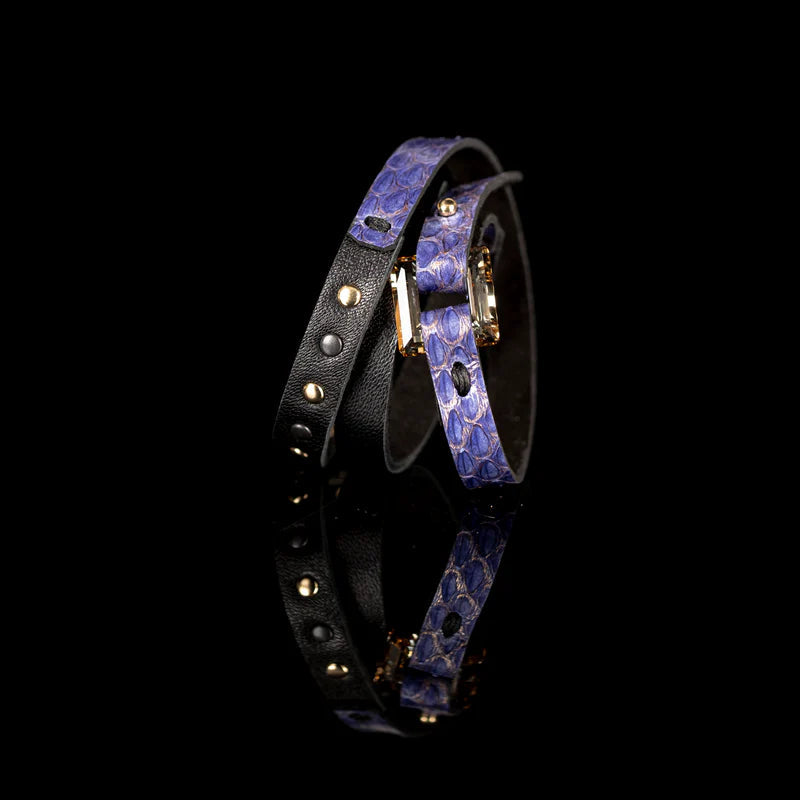 The Dark Purple Python Leather Bracelet with Rectangular Crystal