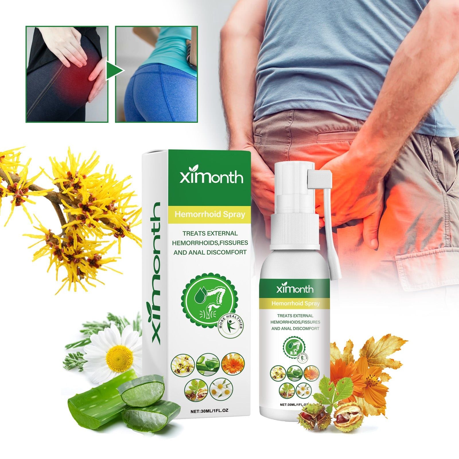 Hemorrhoid Spray for Fast Relief, Soothes Pain, Itching, and Swelling, Body Care Solution ,30ml