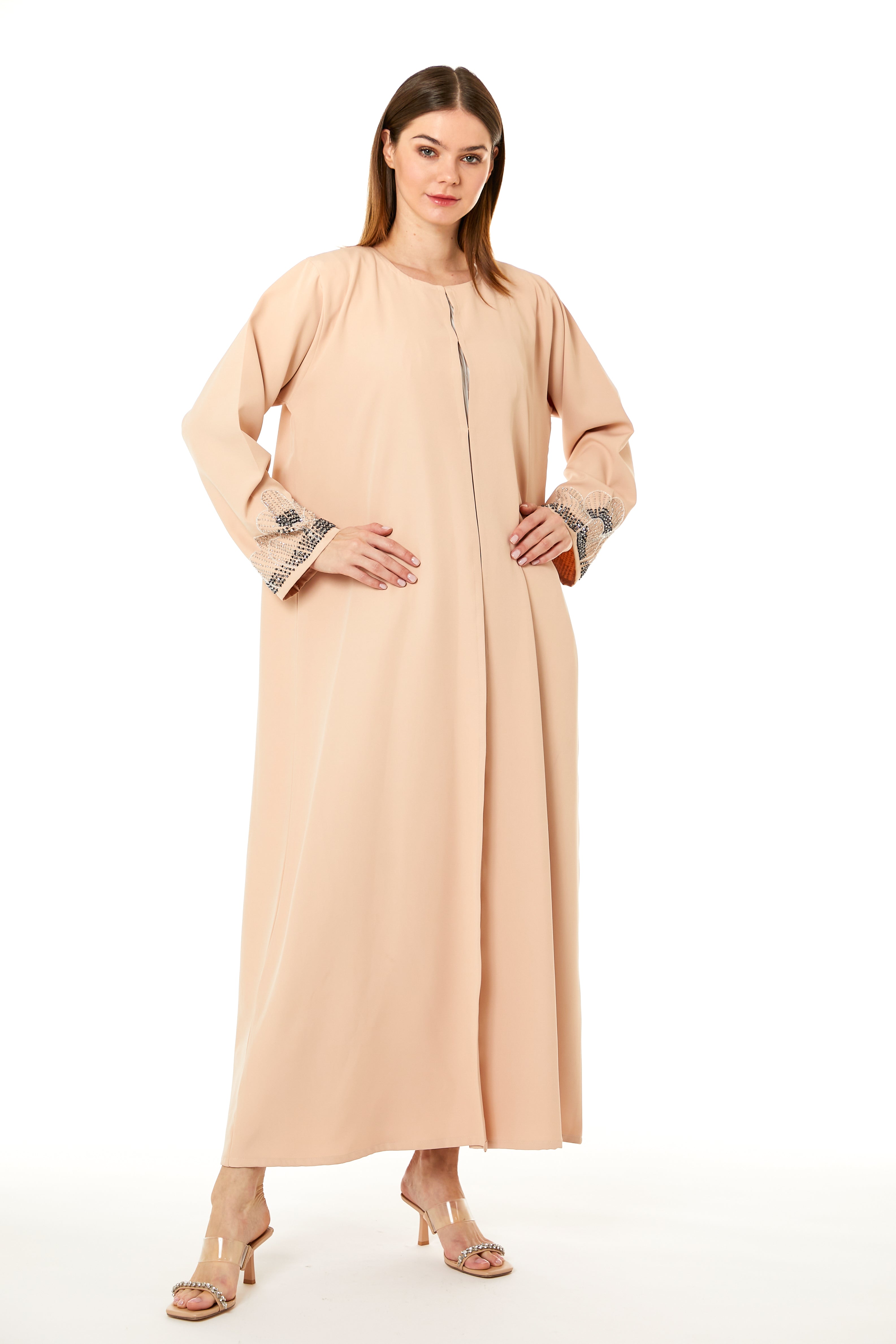 MOiSTREET Peach Korean Nida Hand Embellished Abaya