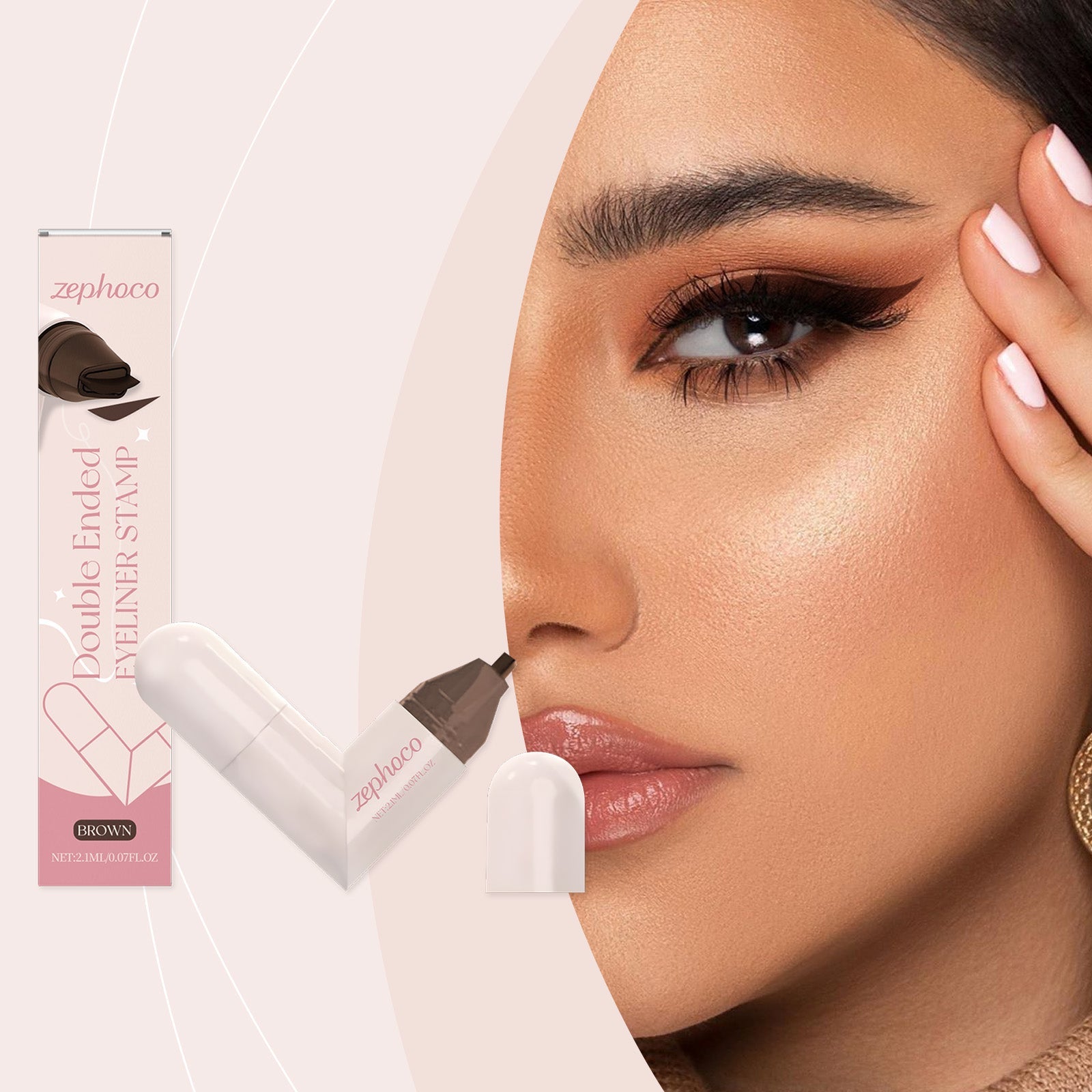 Brown Waterproof Double-Ended Eyeliner Pen, Easy Eye Makeup, Smudge-Proof, Portable ,2.1ml