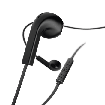 Hama "Advance” headphones, earbuds, microphone, flat ribbon cable, black