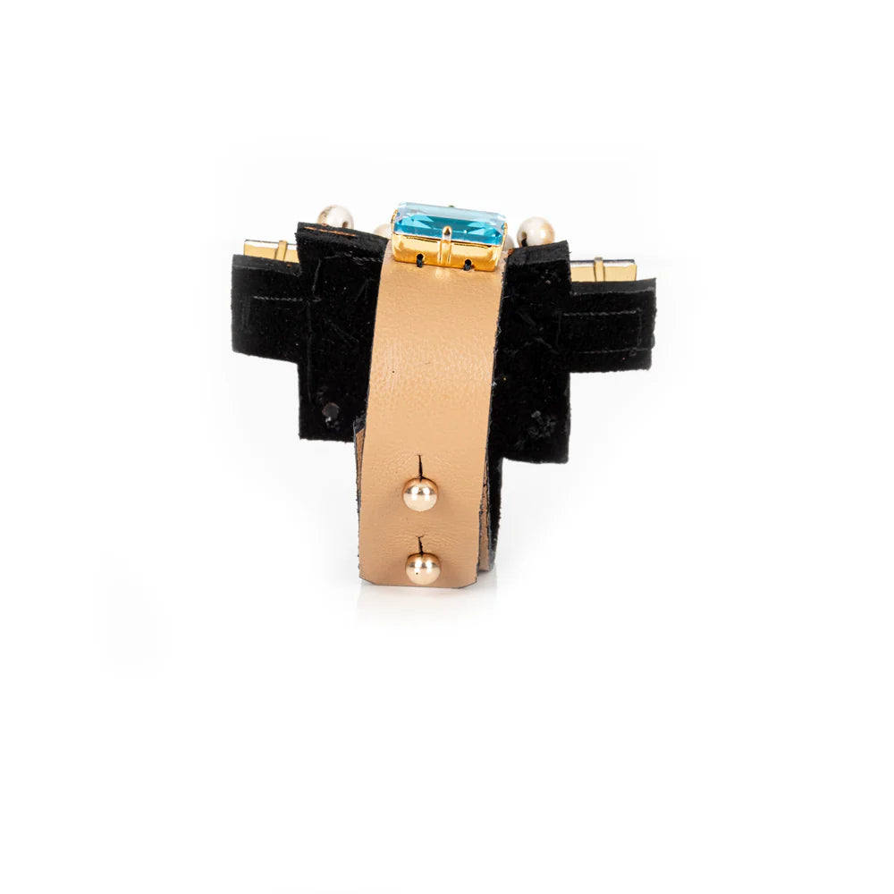 The Dark Prism Cross Cuff Multicolor Crystal Statement Leather Bracelet