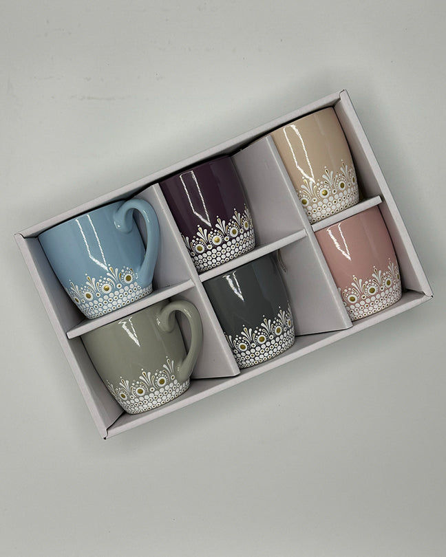 Sahara Mandala Set of 6 small mugs for coffee or tea