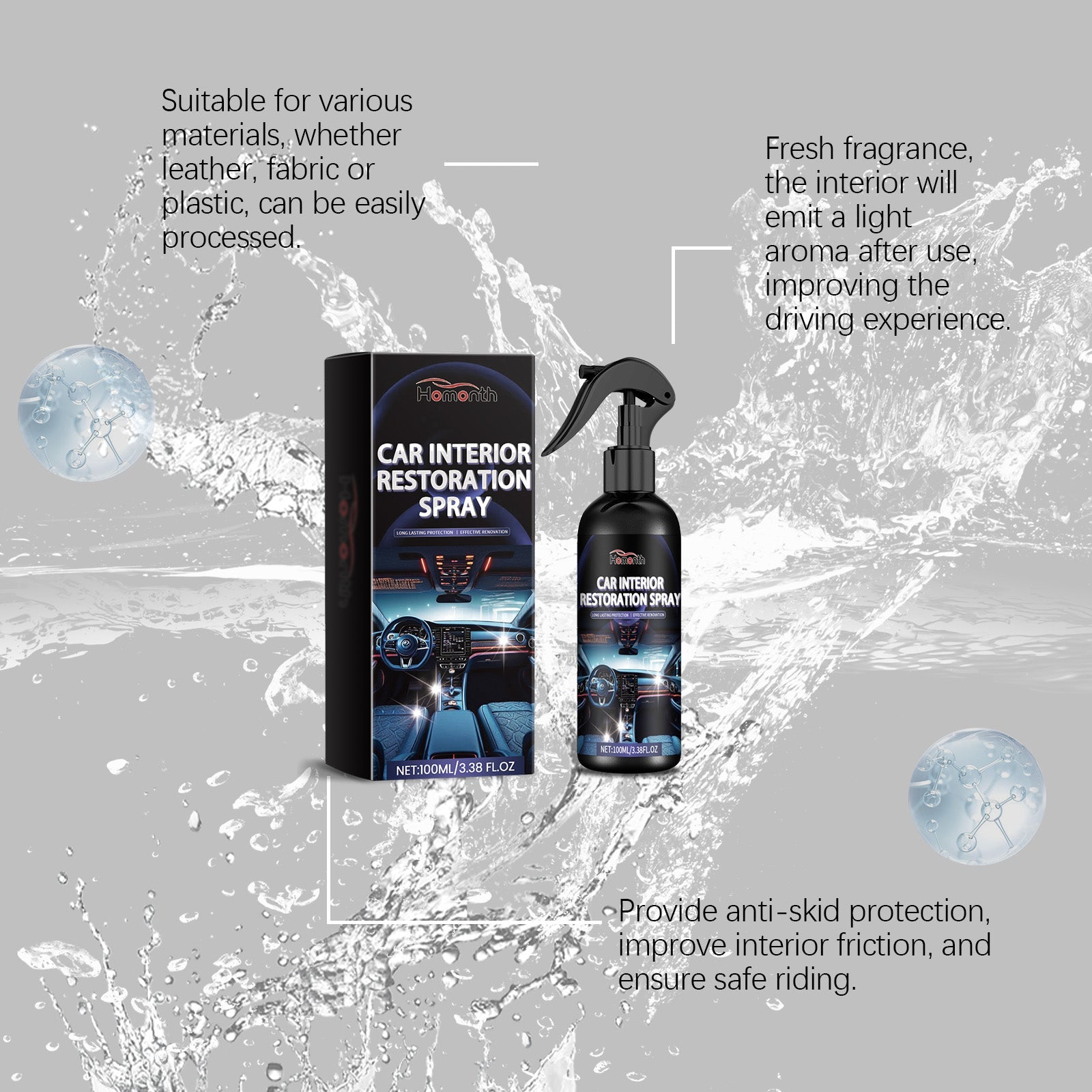 Car Cleaning Interior Cleaner, Deep Waterproof & Foul-Resistant Reconditioner ,1set