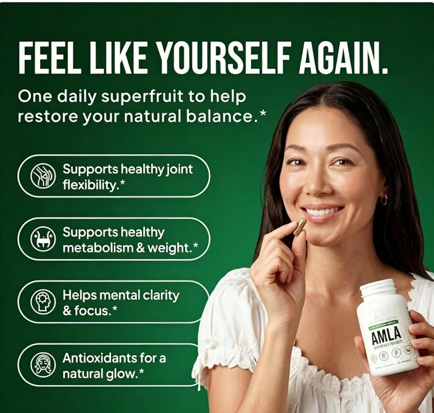 Amla Superfruit Extract Daily Antioxidant Dietary Supplement Capsules, 60 Count