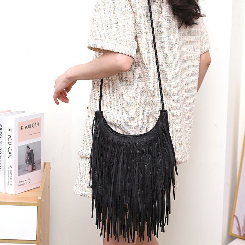 Vintage Fringe Hobo Bags Faux Leather Crossbody Bag with Long Tassels for Women