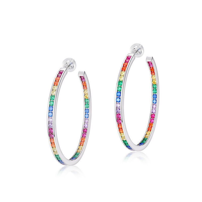 Platinum Hoop Earrings 925 Silver Woman Round Color Zircon Ear Rings Fine Jewely