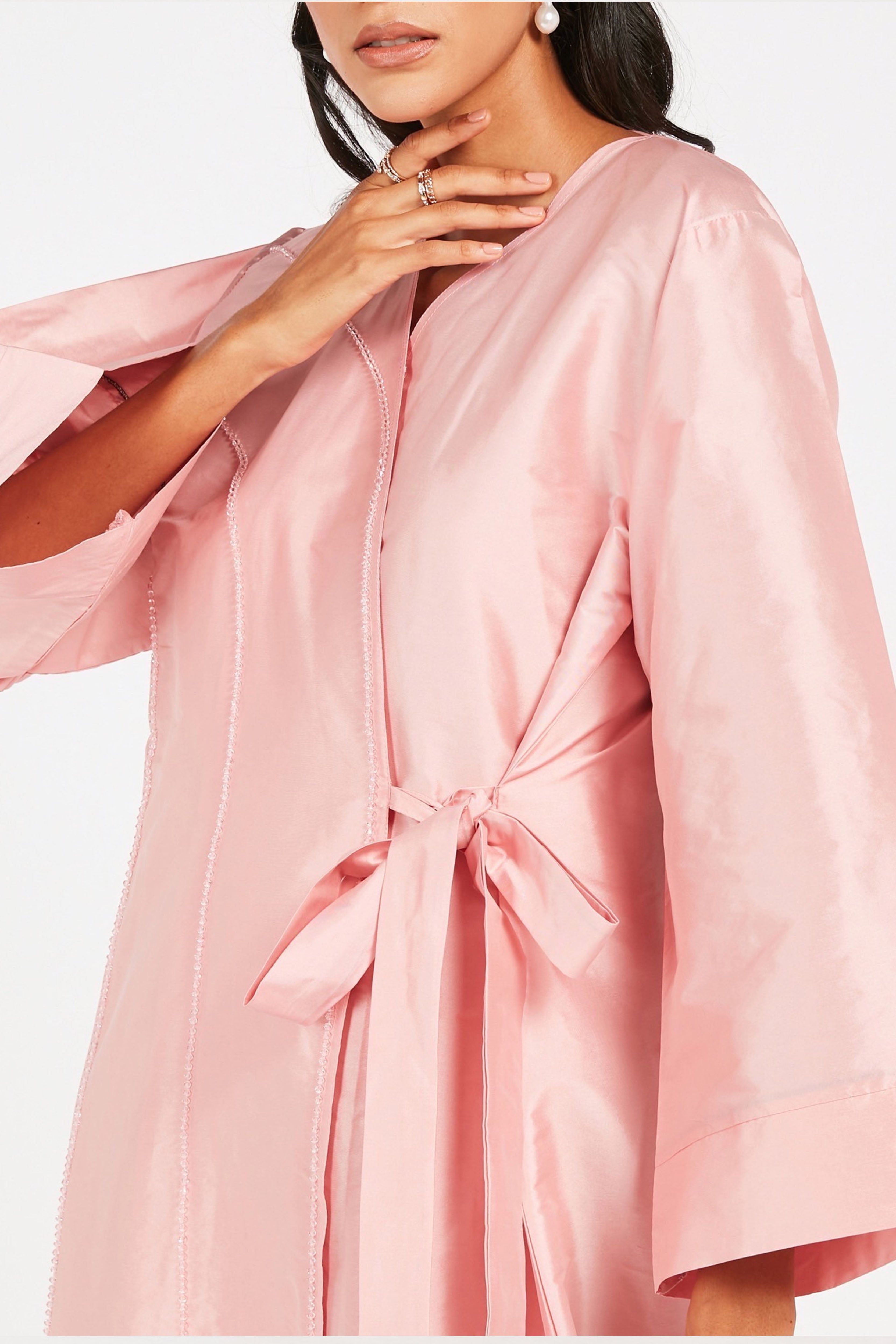 MOiSTREET Solid Wrap Style Abaya with Tie-Up Belt