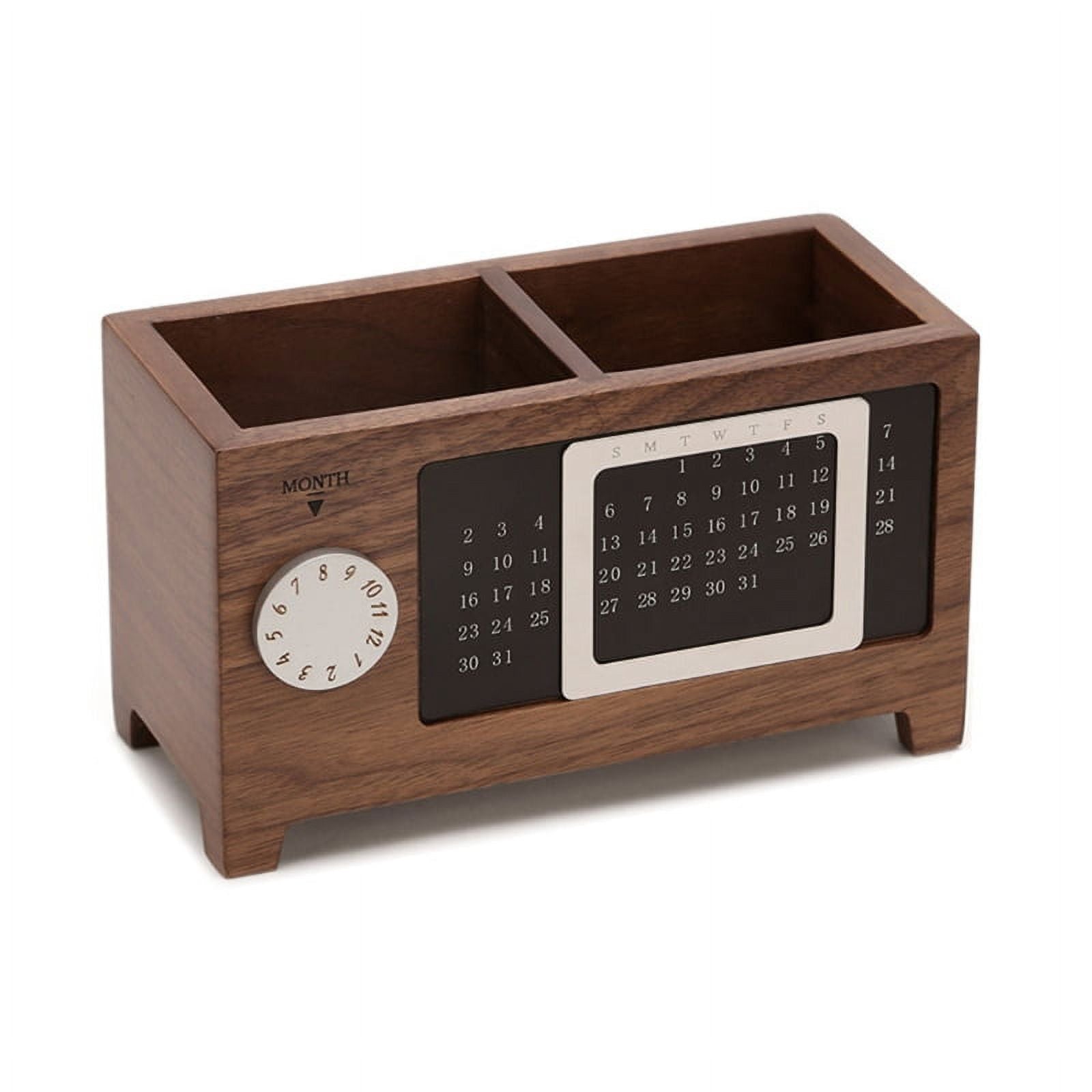 Solid Wood Calendar Pen Holder Multifunction Desktop Office Organizer Storage Bucket