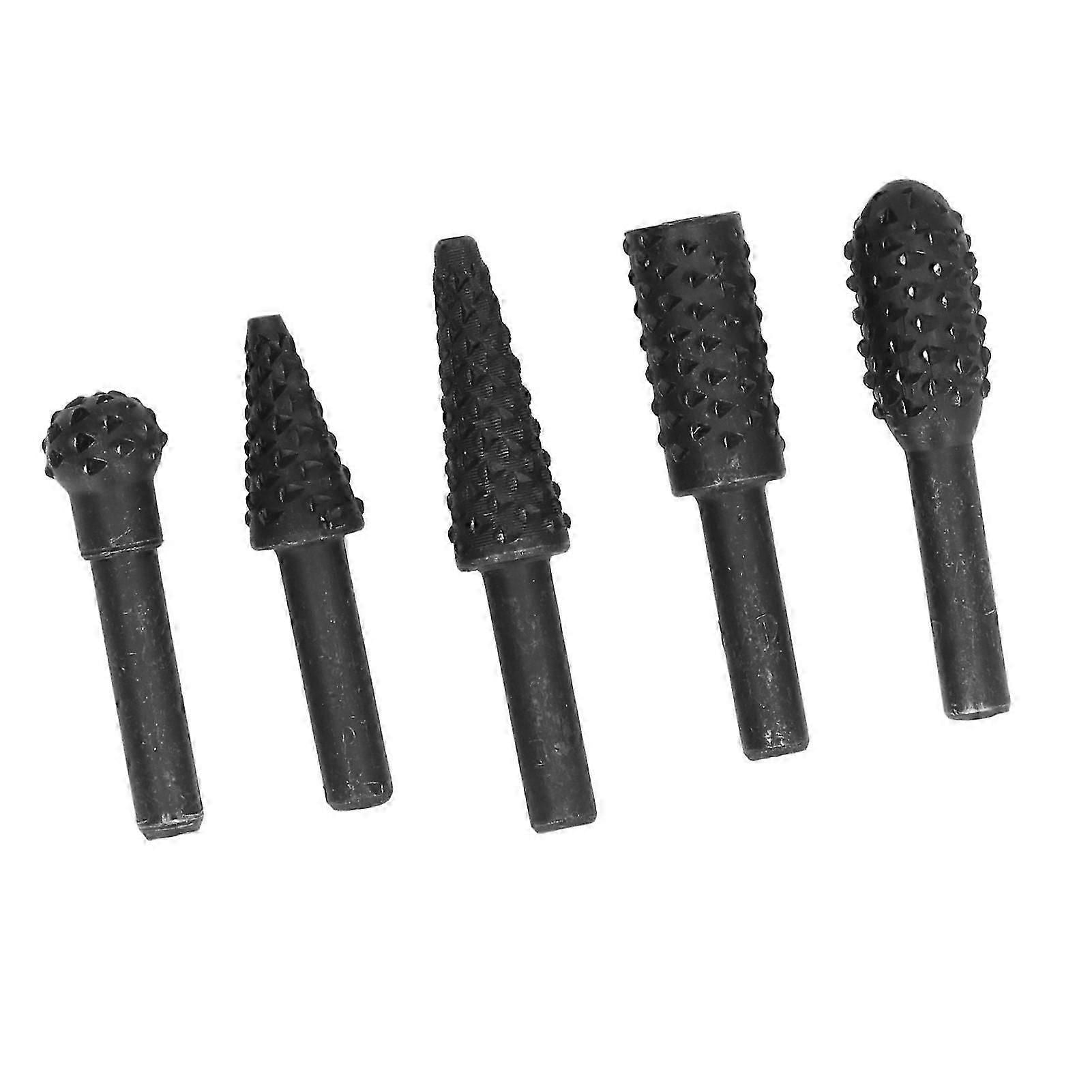 5pcs Rotary Burr File Bit Hss Woodworking Carving Drill Diy Cutting Tools 1/4in Shank
