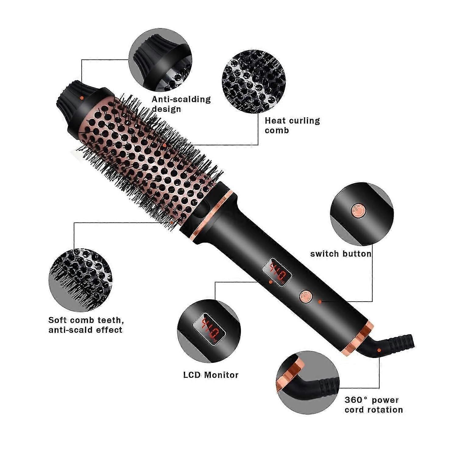 Thermal Brush 1.5 Inch Heated Curling Brush Ceramic Curling Iron Volumizing Brush Heating Round Brush Travel Hair Curler Comb zxin