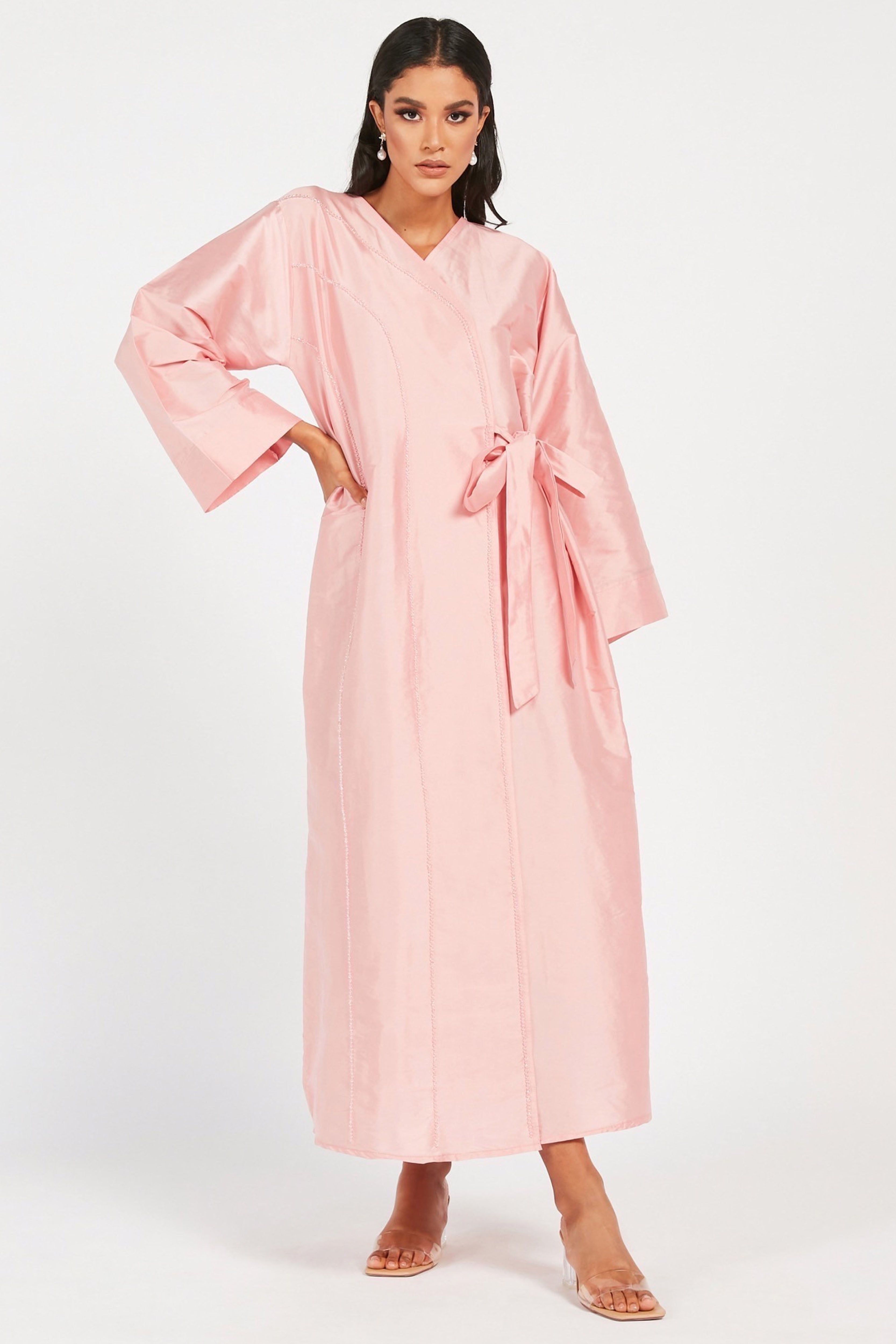 MOiSTREET Solid Wrap Style Abaya with Tie-Up Belt