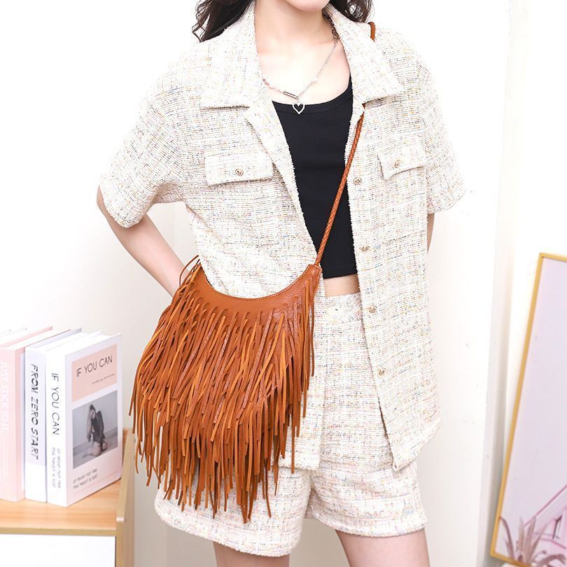Vintage Fringe Hobo Bags Faux Leather Crossbody Bag with Long Tassels for Women