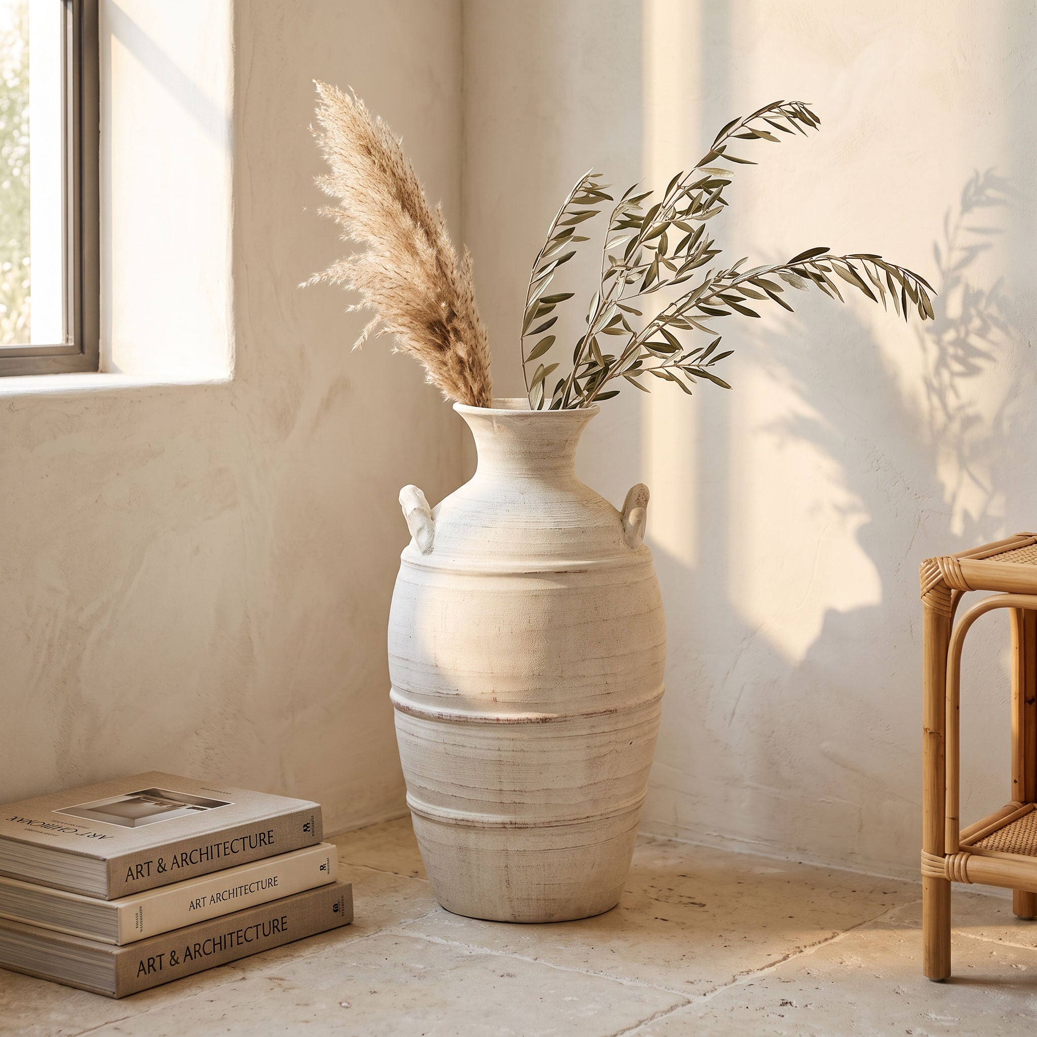 Tati deco Vintage whitewashed amphora vase