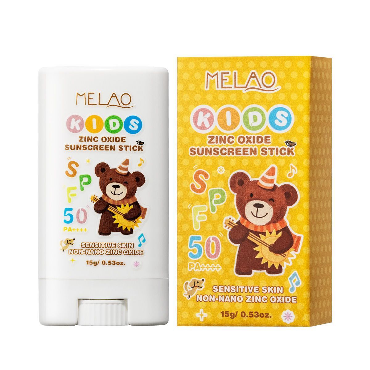 MELAO Kids Zinc Oxide Sunscreen Stick SPF50+ PA++++, Gentle Solid Sun Protection for Sensitive Skin 15g