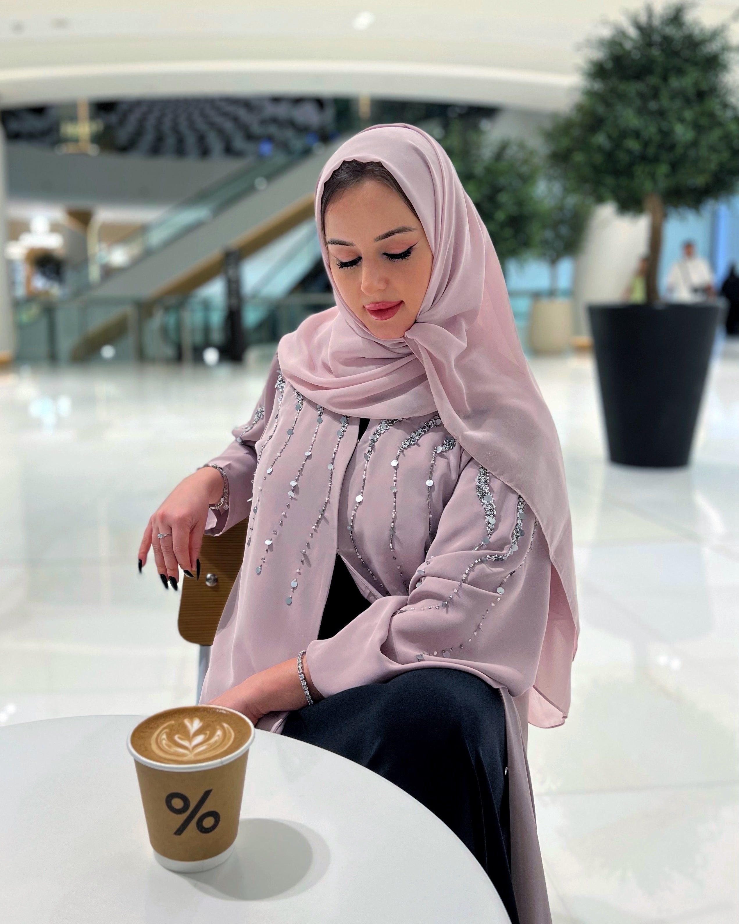 MOiSTREET Lavender Korean Nida  Embroidered Abaya