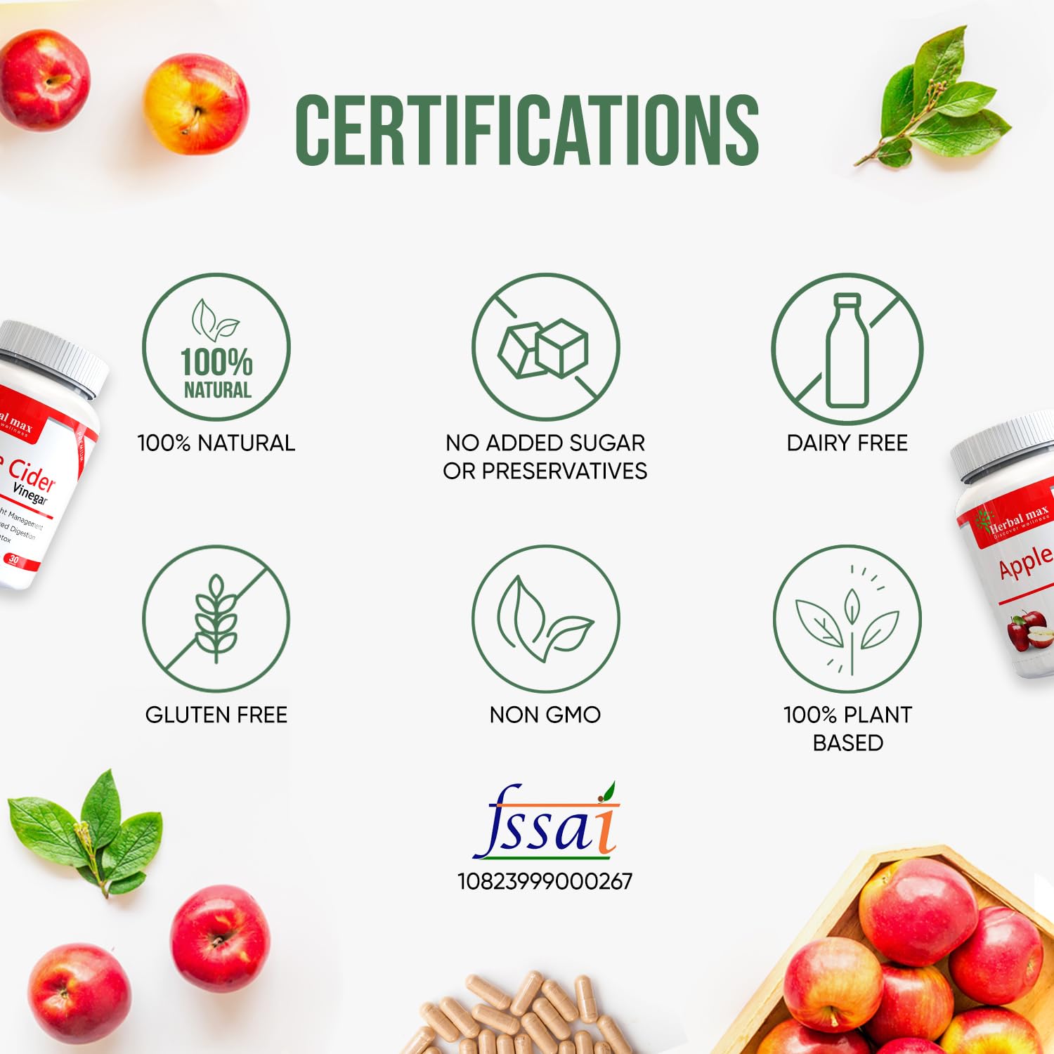 Herbal max Organics Apple Cider Vinegar, 30 Veg Capsules (800mg)