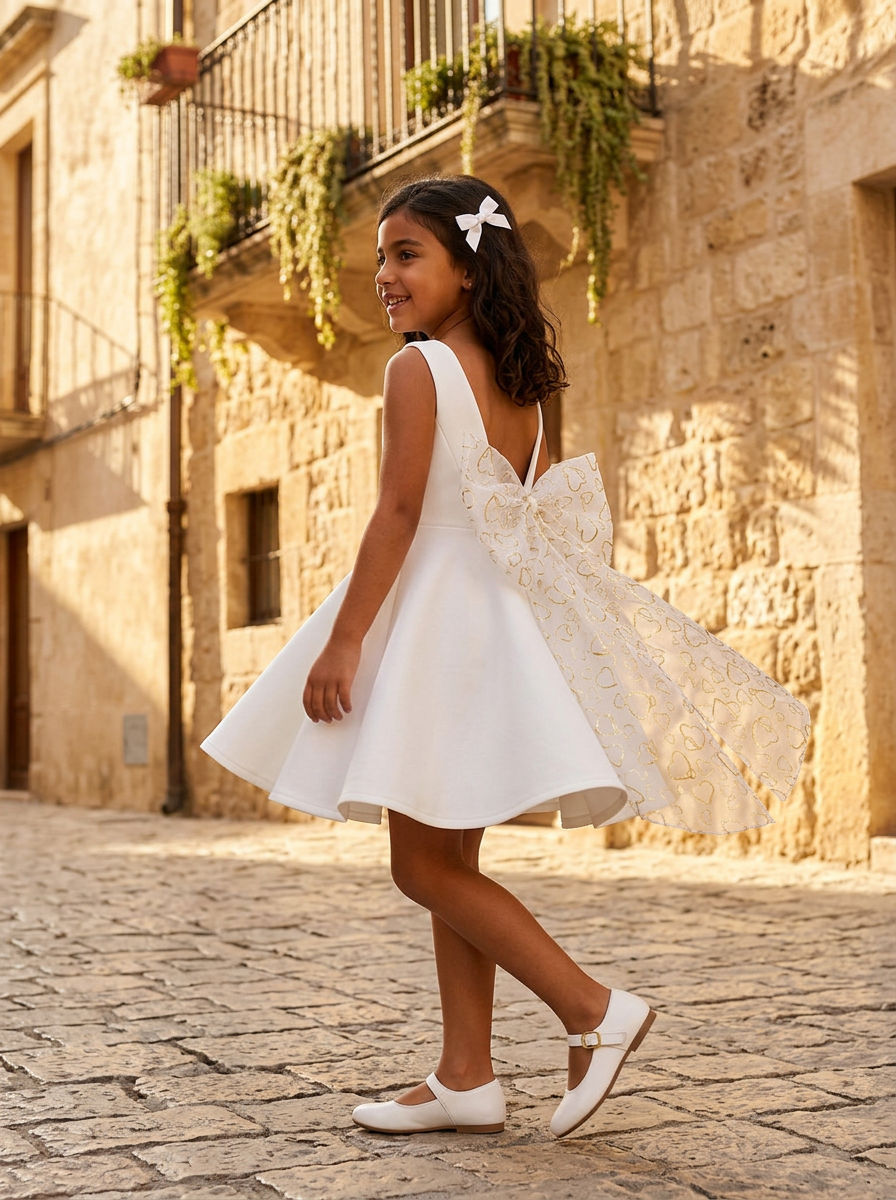 Girls Organza/tule Bow Dress White