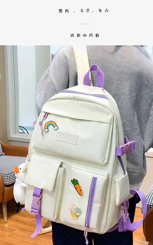 4 Pcs/Set Canvas School Bags Backpack – Durable, Stylish Backpack Set for Kids, Teens & Students