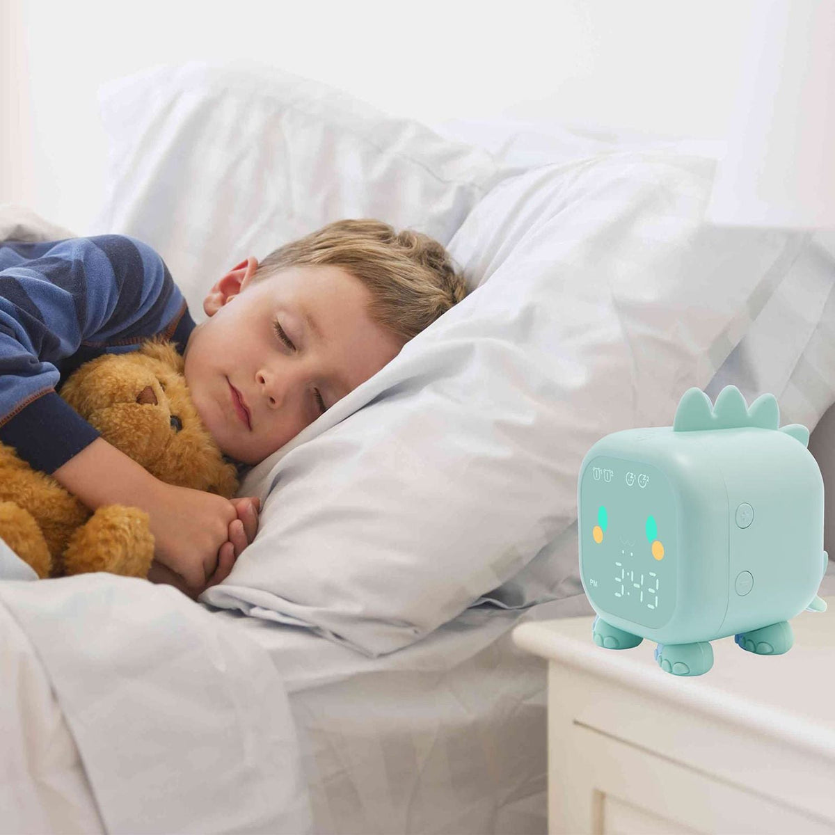 Kids Dinosaur Alarm Clock Creative Cartoon Bedside Clock Night Light Rechargeable