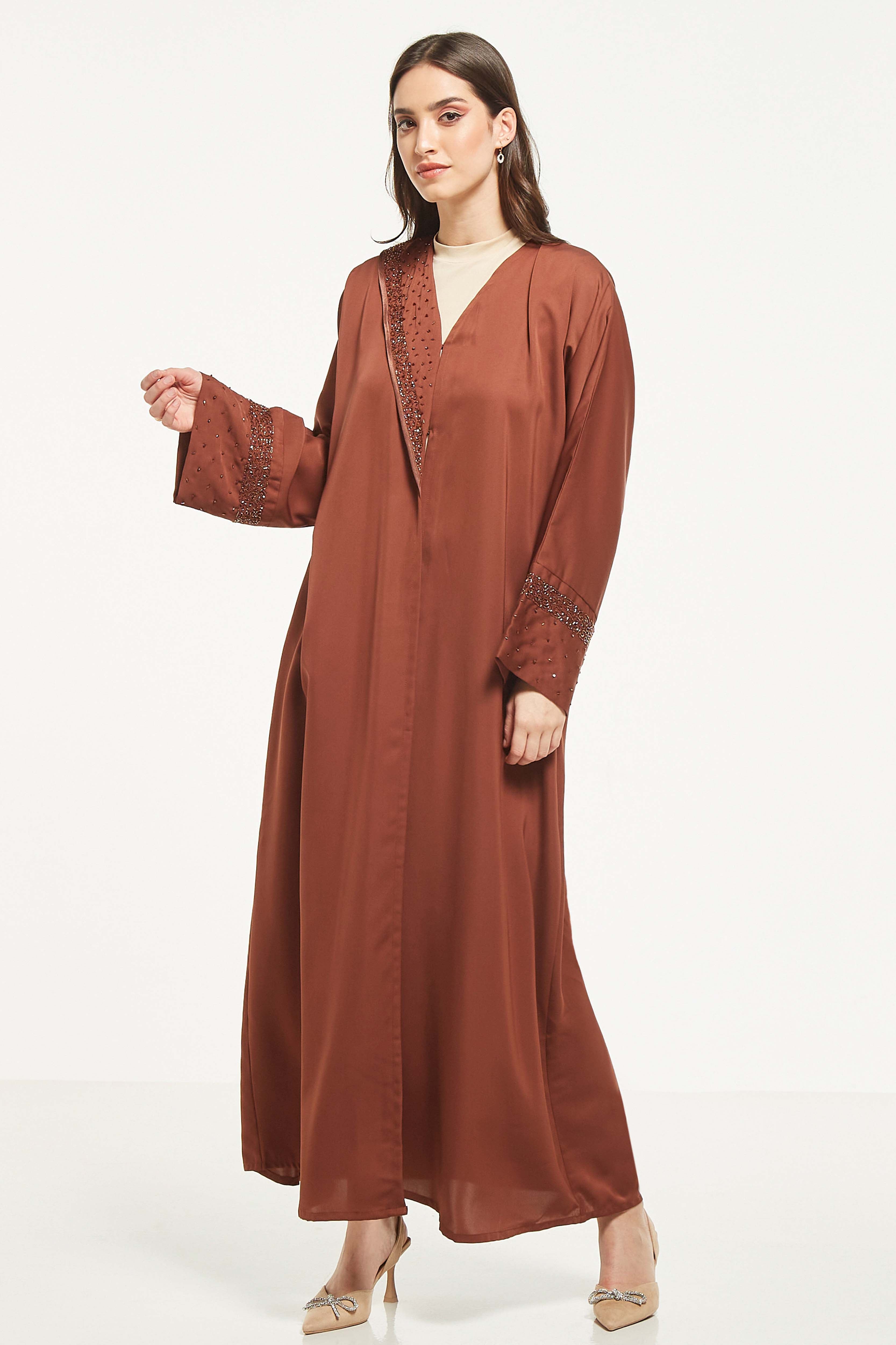 MOiSTREET Embellished Abaya with Sheila