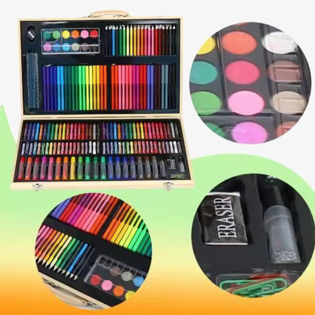 180 Pcs Wooden Box Coloring and Painting Set - Complete Art Kit for Kids & Adults