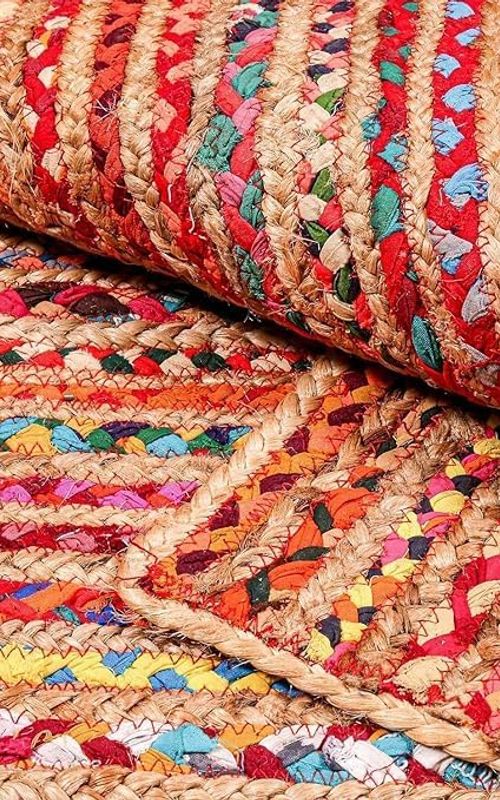 Handmade Multicolor Oval Natural Jute Area Rug – Braided Floor Carpet for Living Room, Bedroom & Home Décor