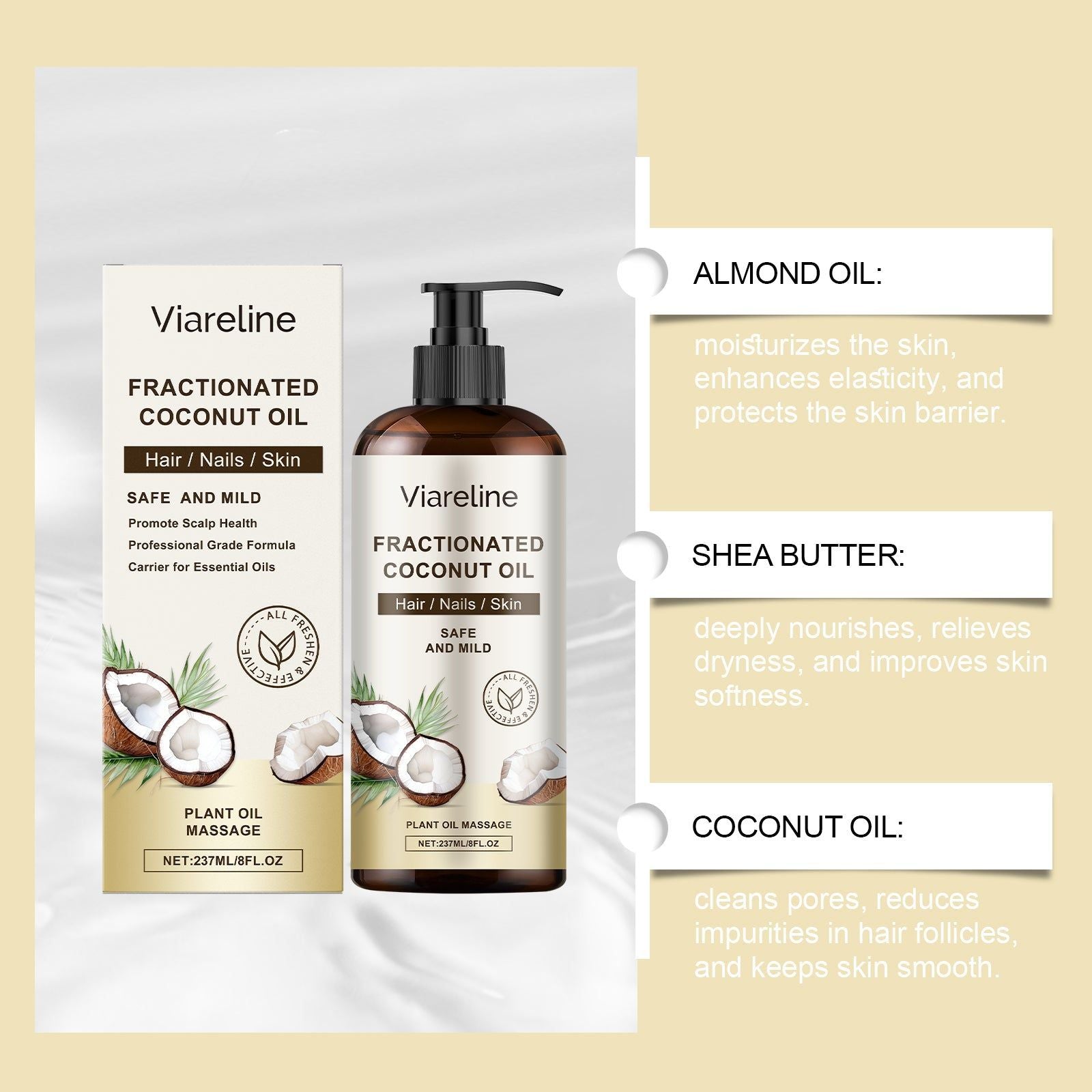 Coconut Body Care Oil, Deep Moisturizer, Nourishing Skin, Hair & Nails ,237ml