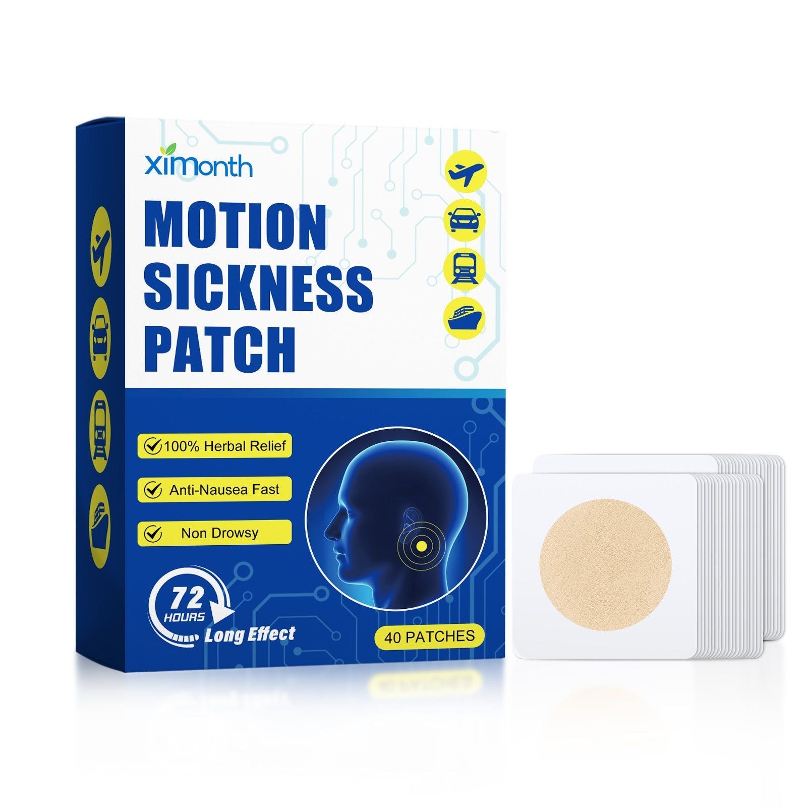 Motion Sickness Stickers, Travel Body Care, Nausea Relief, Portable Behind Ear Patch ,40patches