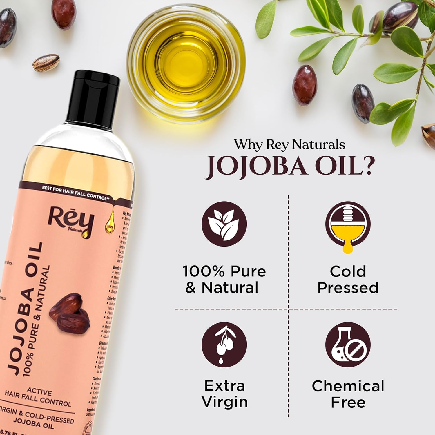Rey Naturals Cold Pressed Jojoba Oil For Hair Growth 200 ml