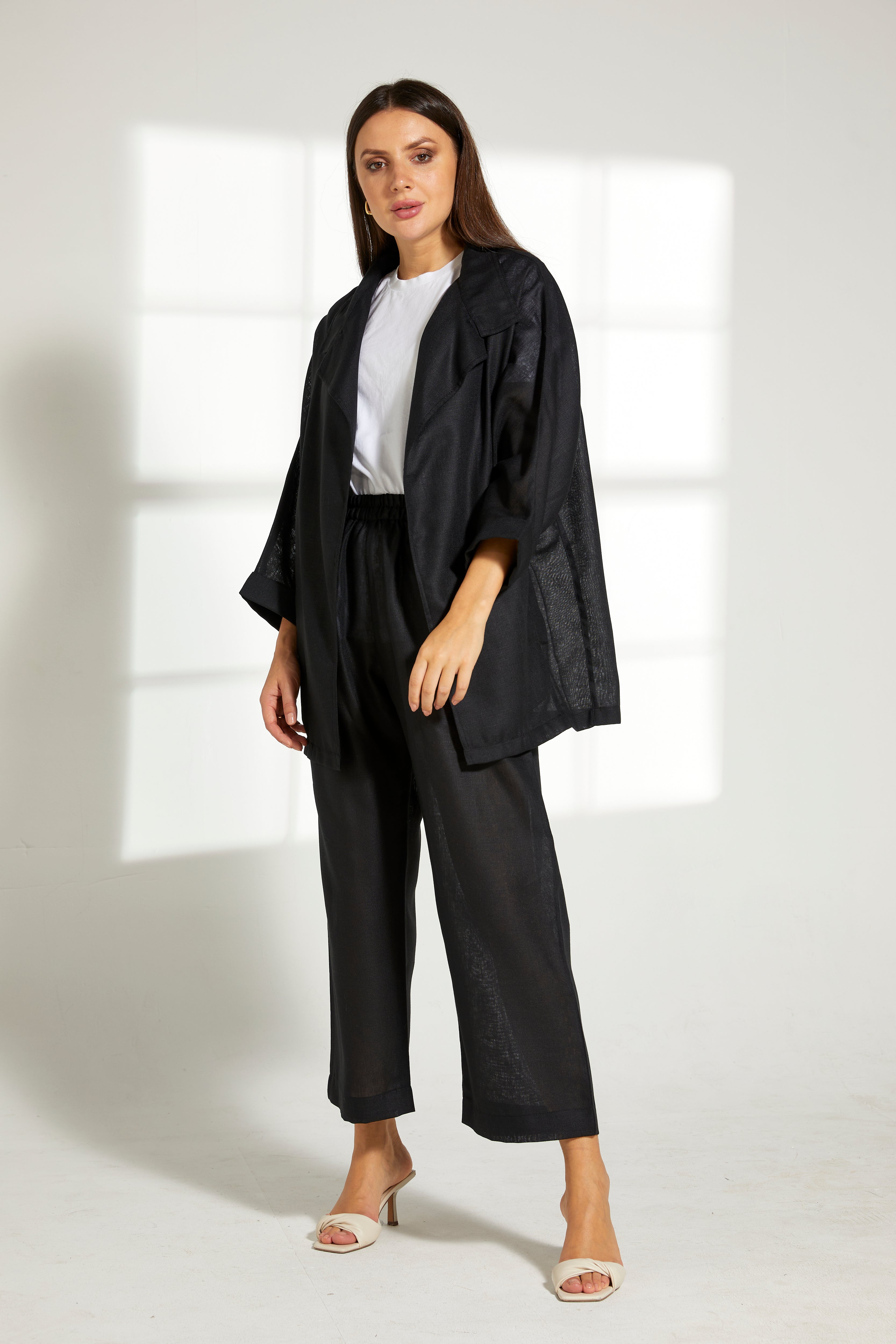 MOiSTREET Black Linen Top and Pants Set