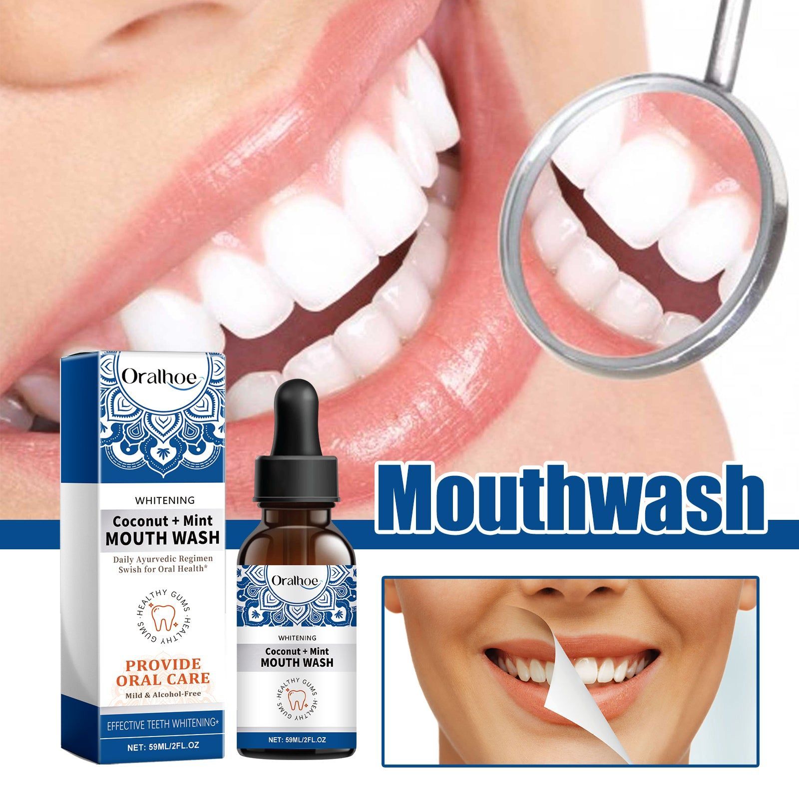 Coconut Mint Oral Odor Treatment Spray, Fresh Breath, Teeth Whitening, Plaque Removal ,59ml