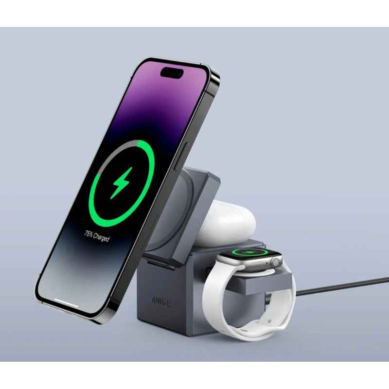 Anker MagSafe Wireless Charging Cube 3-in-1, 15W, Gray