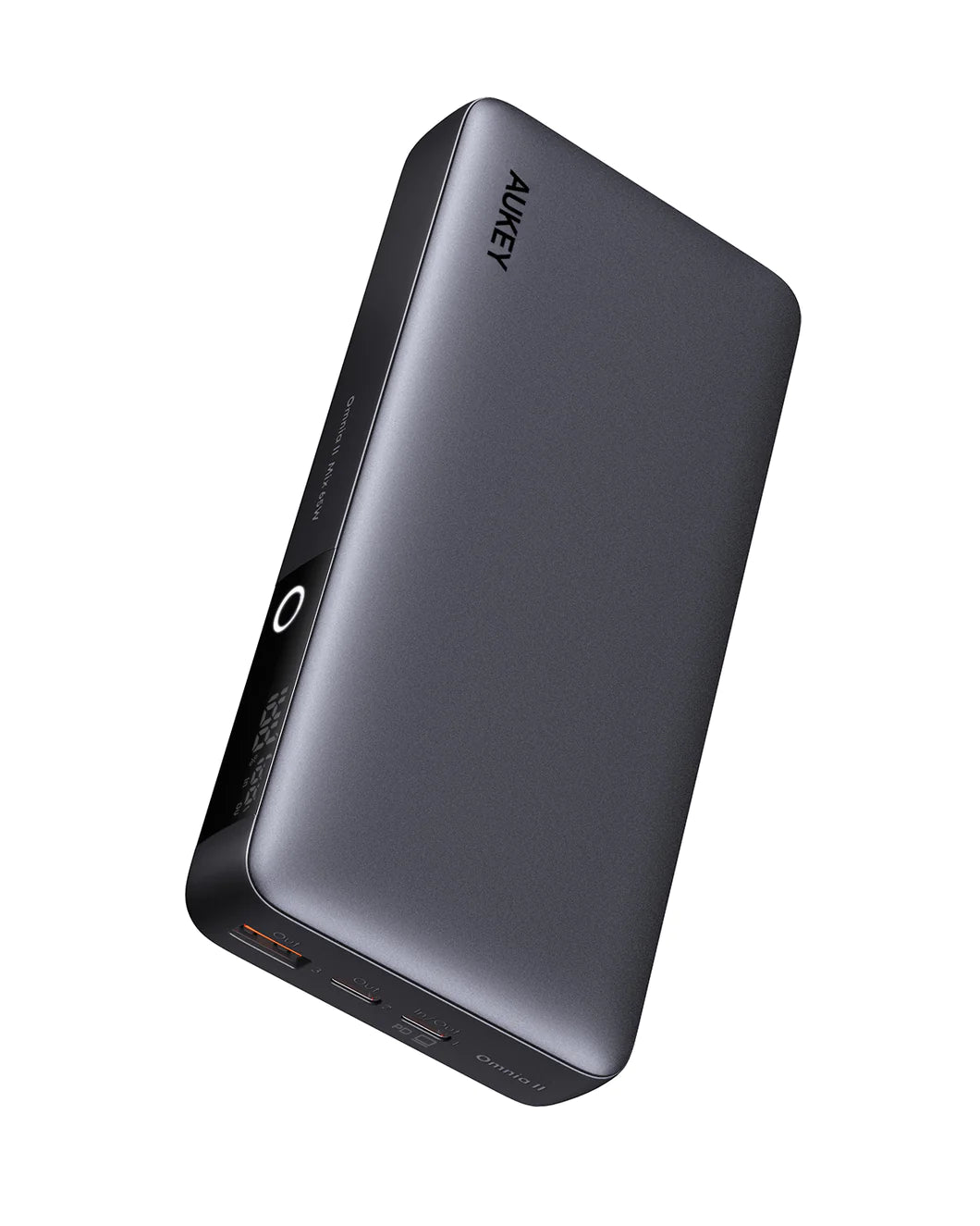 شاحن محمول Aukey PB-Y43 20000mAh 65W PD مزود بمنفذين USB C ومنفذ USB A - رمادي