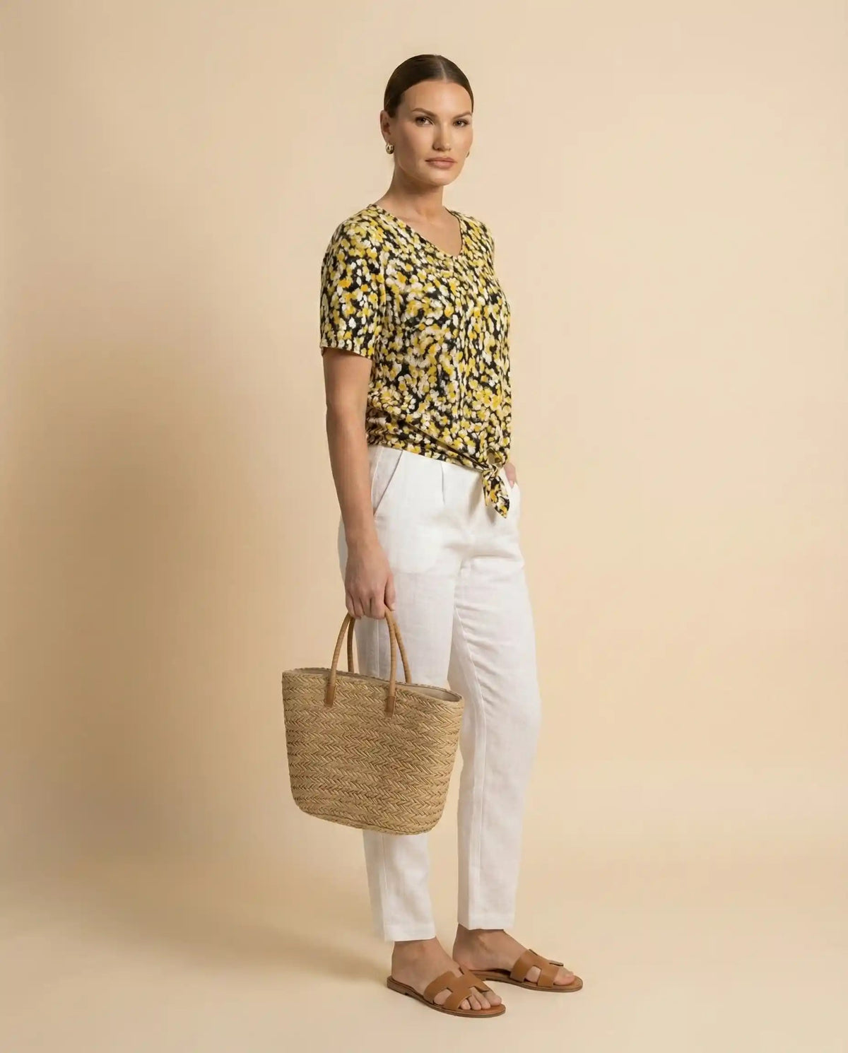 Jones New York Yellow Black Dotted Top