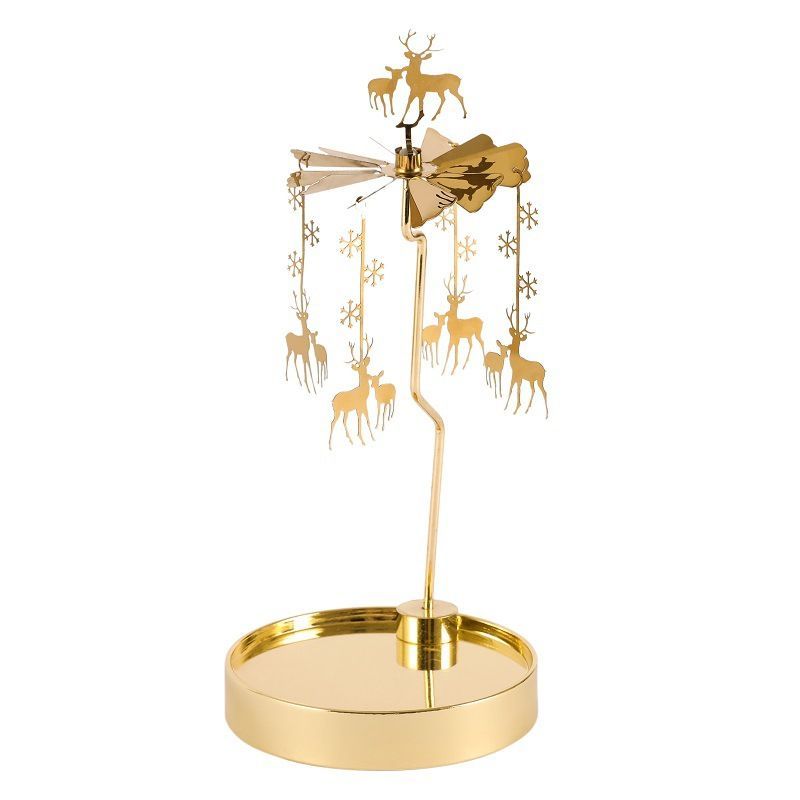 Rotating Candle Holder Golden Stainless Steel Candlestick Tray For Home Decor