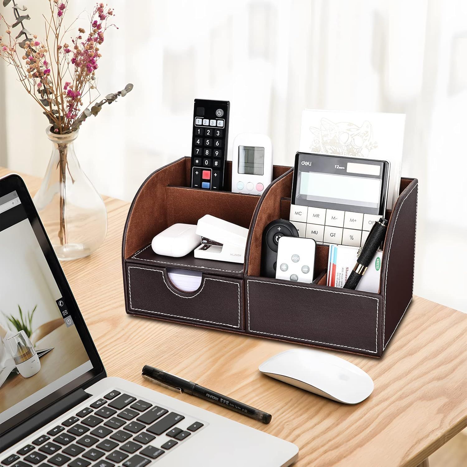 Desk Organizer Storage Case Table Organizer PU Leather Pen Holder Pen Box Office Supplies
