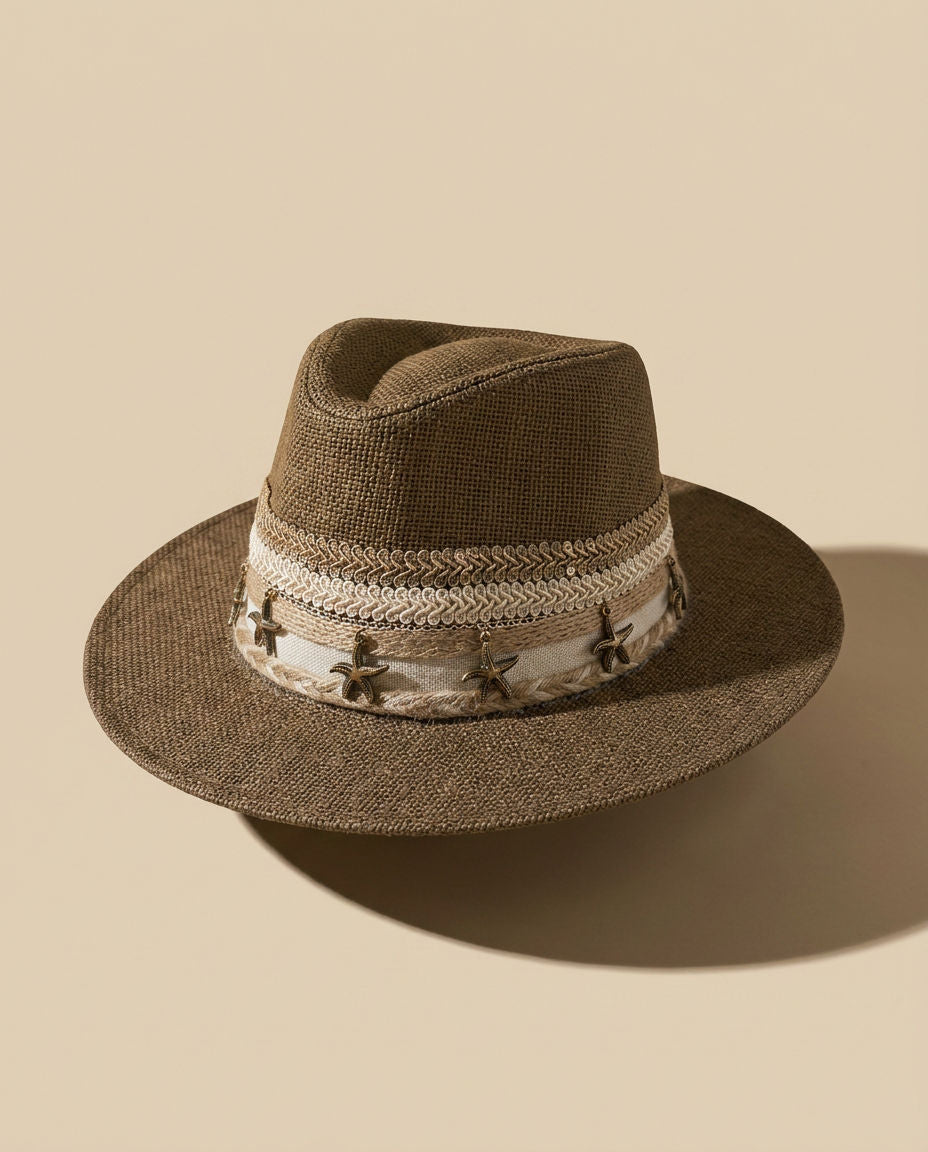 By Rita Raphael Brown Starfish Charm Straw Hat