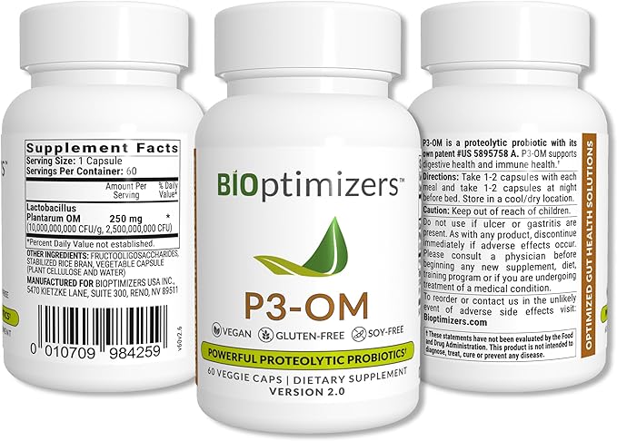 مجموعة BiOptimizers الكاملة لصحة الأمعاء - تخفيف الانتفاخ وتحقيق التوازن الهضمي - P3-OM، Gluten Guardian، MassZymes (270 كبسولة)
