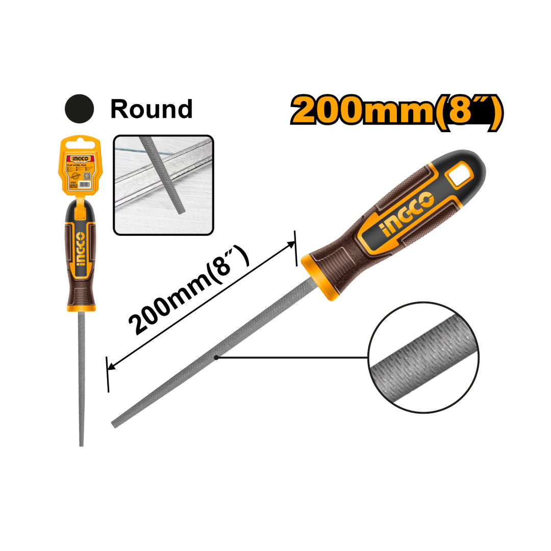 INGCO Round Steel File 200mm, T12 Steel