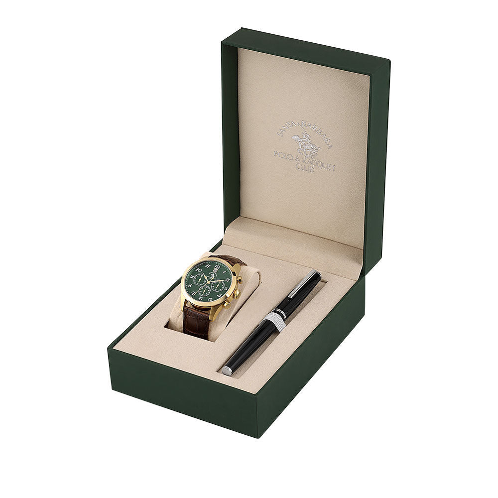 Santa Barbara Polo & Racquet Club Green Dial & Brown Leather Band Mens Watch, SB.1.10551-5