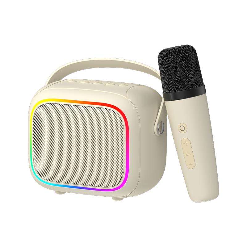 Havit SK818BT Mini Portable Karaoke Bluetooth Speaker with Microphone, LED Lights, 6–8H Playtime, Beige